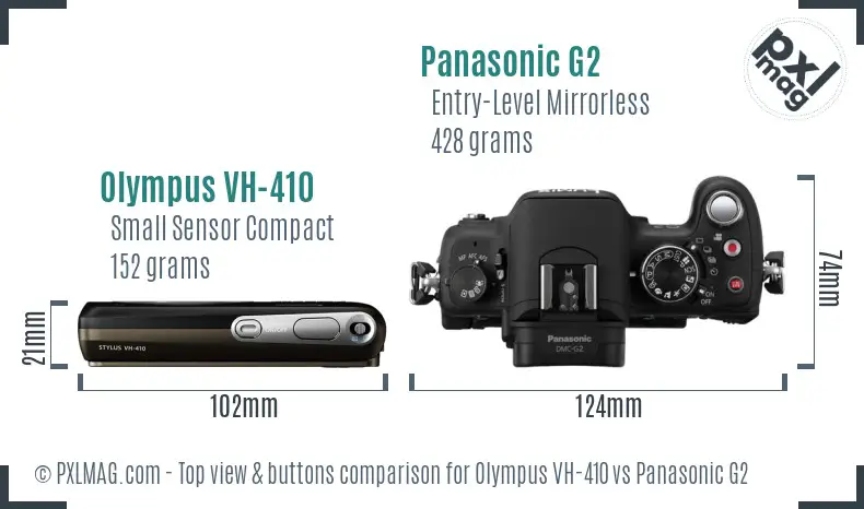 Olympus VH-410 vs Panasonic G2 top view buttons comparison Olympus VH-410 vs Panasonic G2 top view buttons comparison