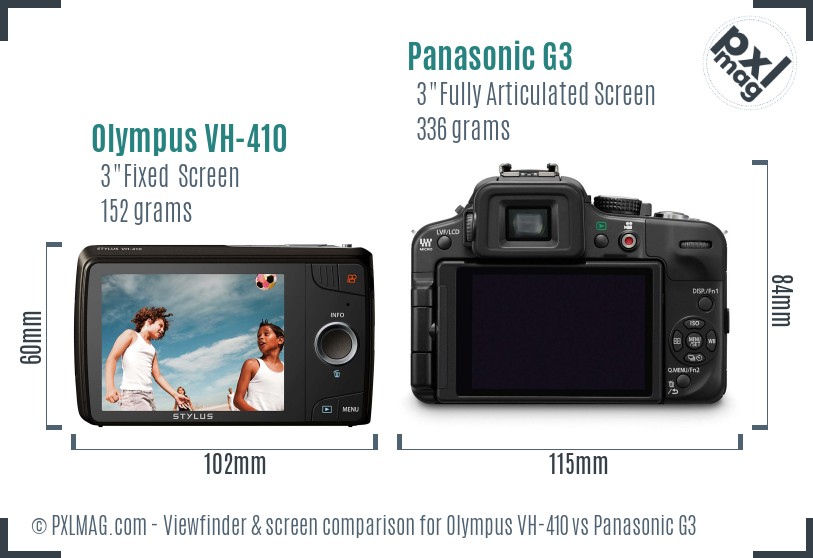 Olympus VH-410 vs Panasonic G3 Screen and Viewfinder comparison