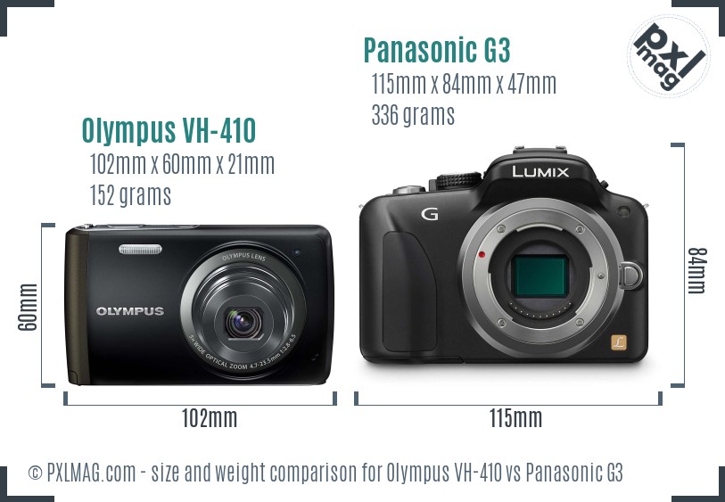 Olympus VH-410 vs Panasonic G3 size comparison