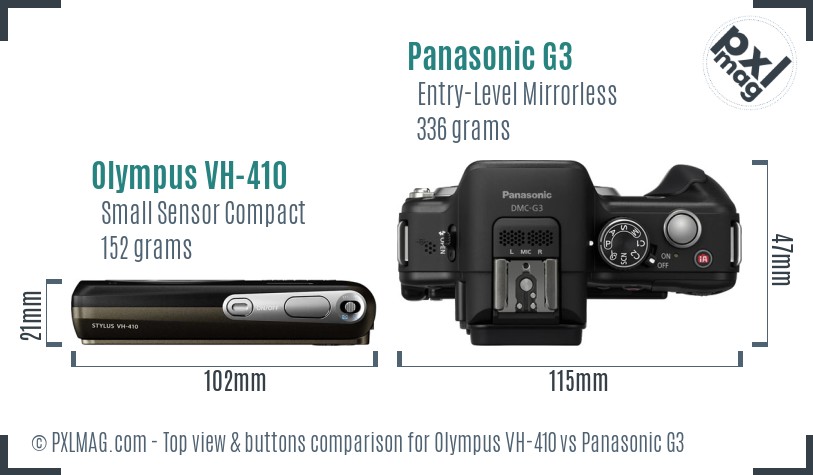 Olympus VH-410 vs Panasonic G3 top view buttons comparison