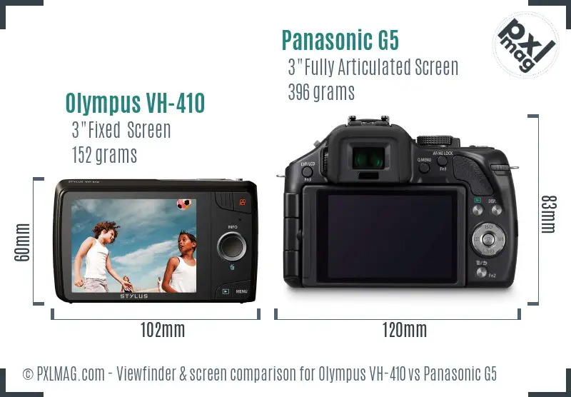 Olympus VH-410 vs Panasonic G5 Screen and Viewfinder comparison
