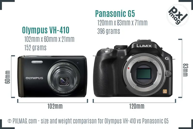 Olympus VH-410 vs Panasonic G5 size comparison