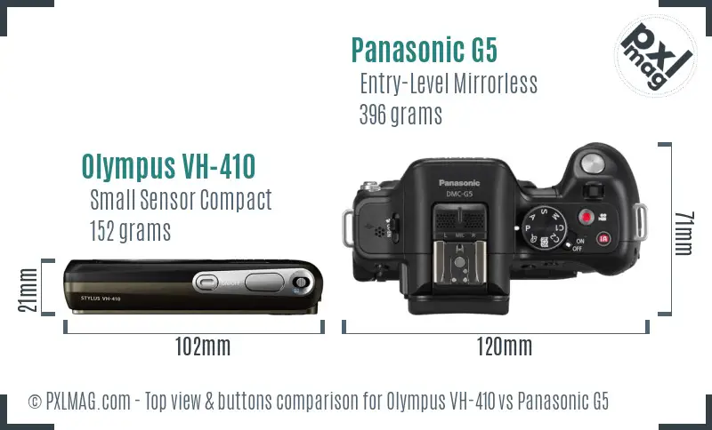 Olympus VH-410 vs Panasonic G5 top view buttons comparison