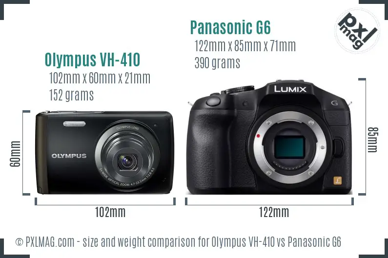 Olympus VH-410 vs Panasonic G6 size comparison Olympus VH-410 vs Panasonic G6 size comparison