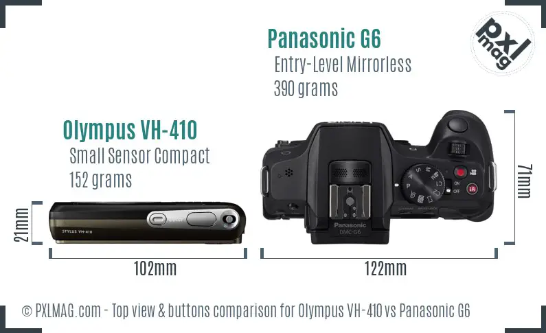 Olympus VH-410 vs Panasonic G6 top view buttons comparison Olympus VH-410 vs Panasonic G6 top view buttons comparison
