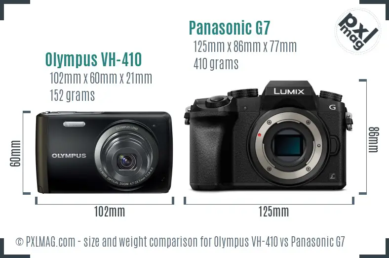 Olympus VH-410 vs Panasonic G7 size comparison Olympus VH-410 vs Panasonic G7 size comparison