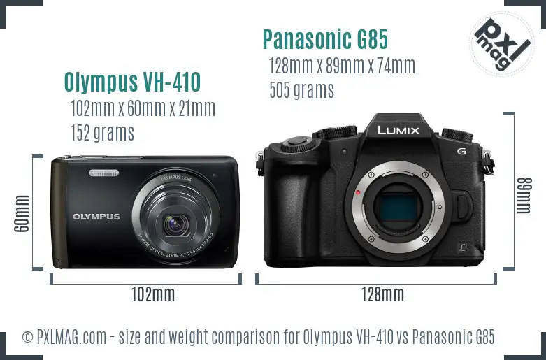 Olympus VH-410 vs Panasonic G85 size comparison Olympus VH-410 vs Panasonic G85 size comparison