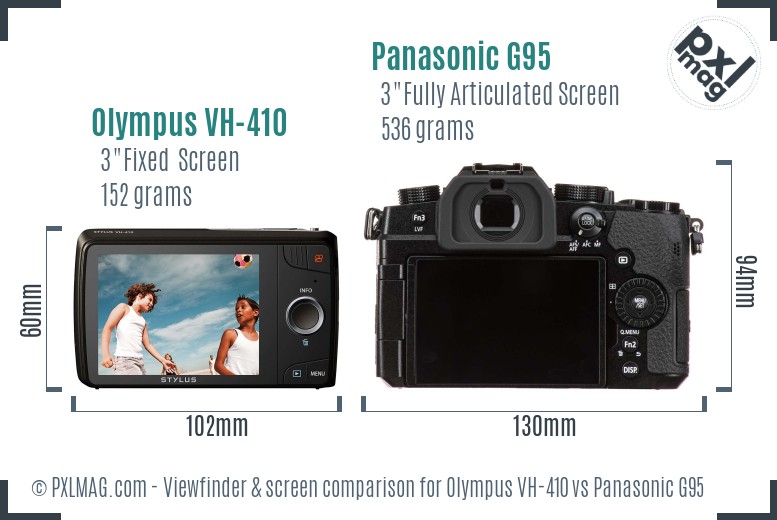 Olympus VH-410 vs Panasonic G95 Screen and Viewfinder comparison