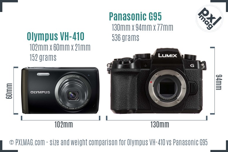 Olympus VH-410 vs Panasonic G95 size comparison
