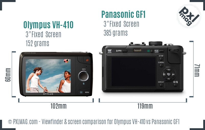 Olympus VH-410 vs Panasonic GF1 Screen and Viewfinder comparison