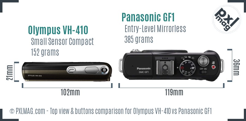 Olympus VH-410 vs Panasonic GF1 top view buttons comparison