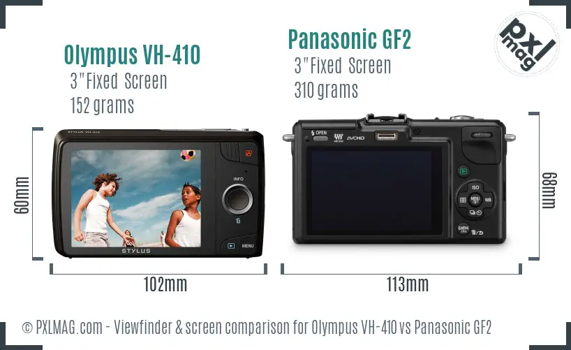 Olympus VH-410 vs Panasonic GF2 Screen and Viewfinder comparison