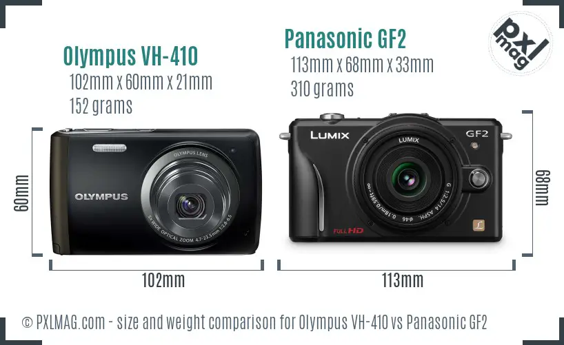 Olympus VH-410 vs Panasonic GF2 size comparison