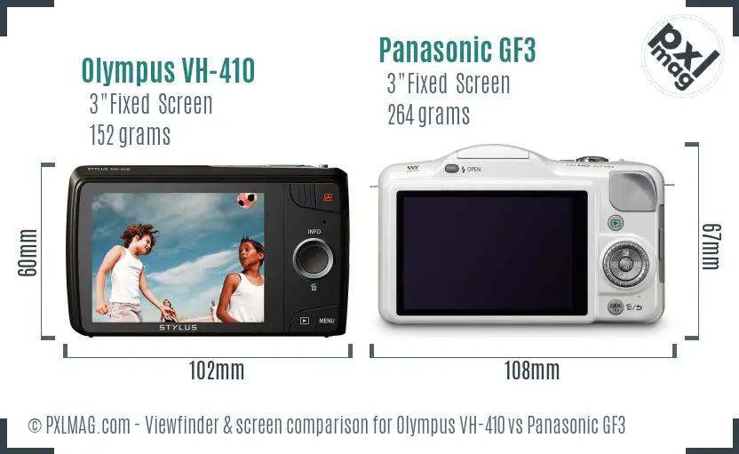 Olympus VH-410 vs Panasonic GF3 Screen and Viewfinder comparison Olympus VH-410 vs Panasonic GF3 Screen and Viewfinder comparison