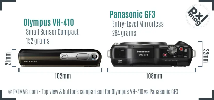 Olympus VH-410 vs Panasonic GF3 top view buttons comparison Olympus VH-410 vs Panasonic GF3 top view buttons comparison