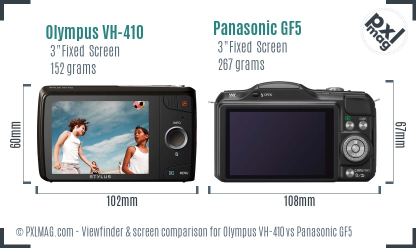 Olympus VH-410 vs Panasonic GF5 Screen and Viewfinder comparison
