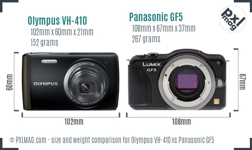 Olympus VH-410 vs Panasonic GF5 size comparison
