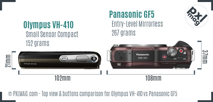 Olympus VH-410 vs Panasonic GF5 top view buttons comparison