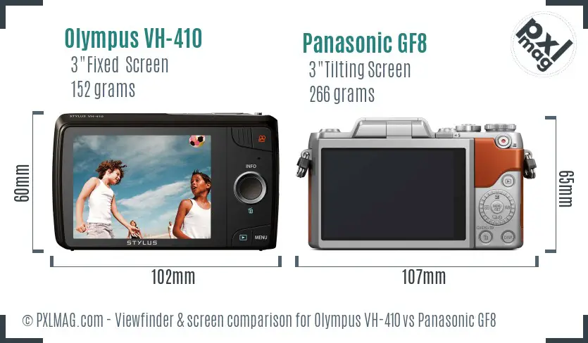 Olympus VH-410 vs Panasonic GF8 Screen and Viewfinder comparison