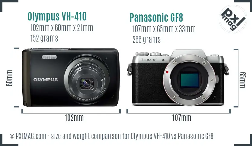 Olympus VH-410 vs Panasonic GF8 size comparison Olympus VH-410 vs Panasonic GF8 size comparison