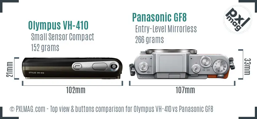 Olympus VH-410 vs Panasonic GF8 top view buttons comparison