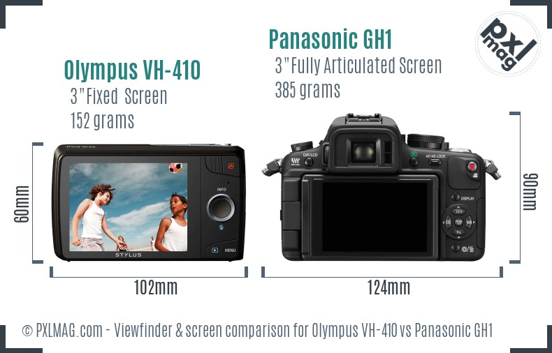 Olympus VH-410 vs Panasonic GH1 Screen and Viewfinder comparison