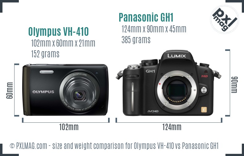 Olympus VH-410 vs Panasonic GH1 size comparison