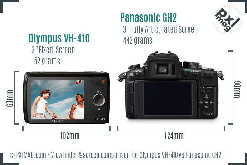 Olympus VH-410 vs Panasonic GH2 Screen and Viewfinder comparison