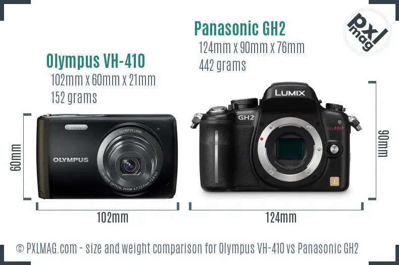 Olympus VH-410 vs Panasonic GH2 size comparison