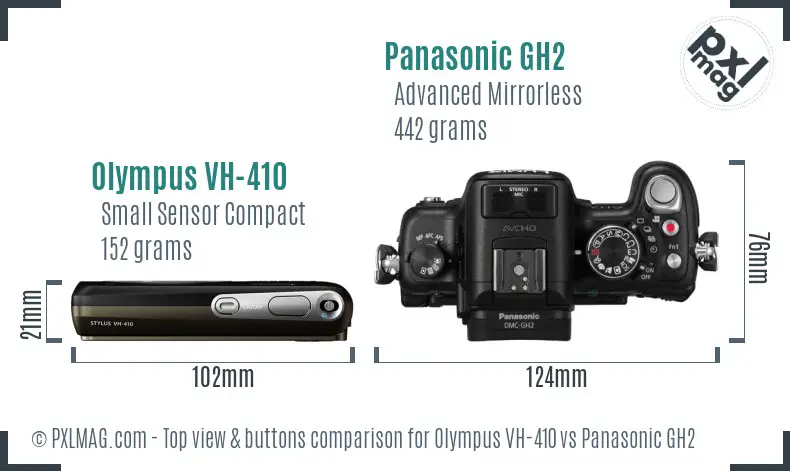 Olympus VH-410 vs Panasonic GH2 top view buttons comparison