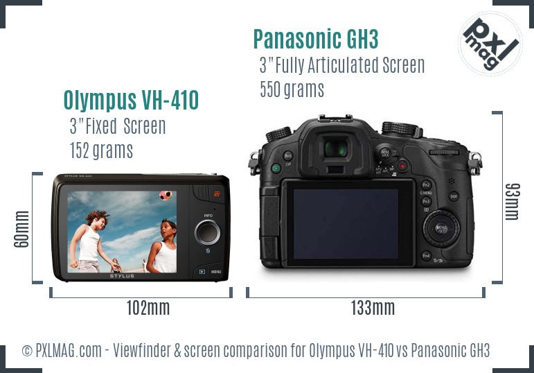 Olympus VH-410 vs Panasonic GH3 Screen and Viewfinder comparison