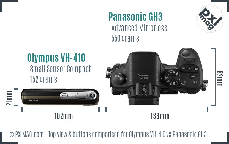 Olympus VH-410 vs Panasonic GH3 top view buttons comparison