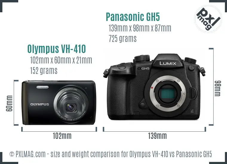 Olympus VH-410 vs Panasonic GH5 size comparison Olympus VH-410 vs Panasonic GH5 size comparison