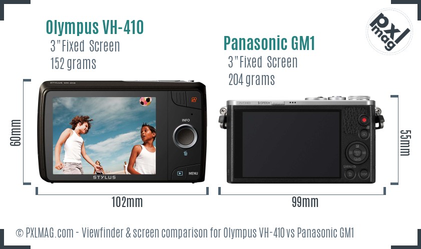 Olympus VH-410 vs Panasonic GM1 Screen and Viewfinder comparison