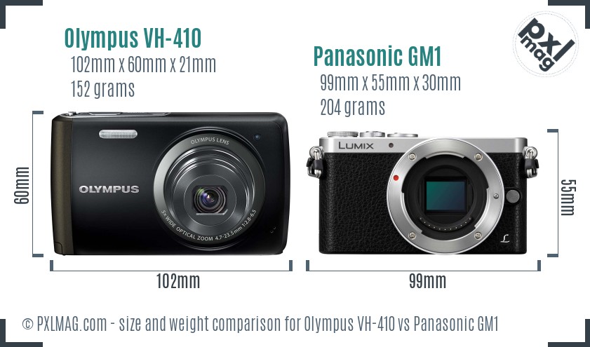 Olympus VH-410 vs Panasonic GM1 size comparison