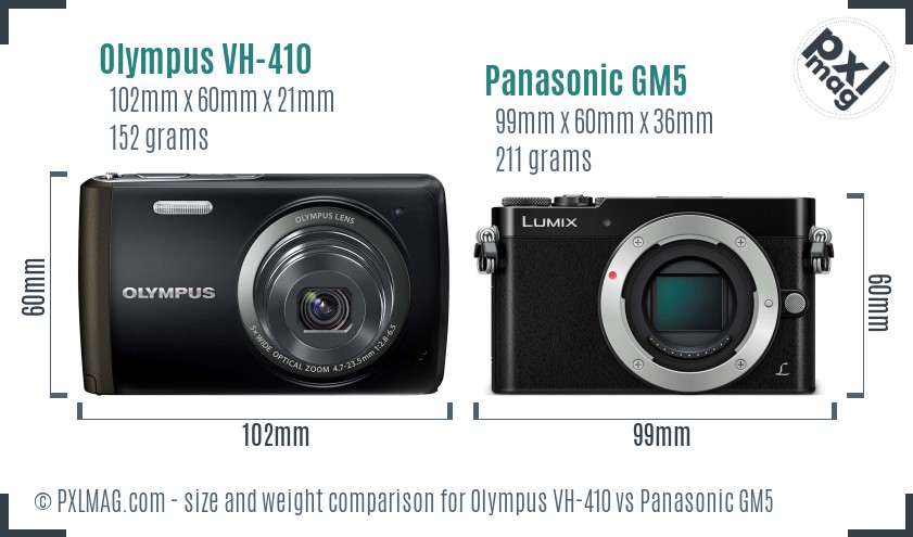 Olympus VH-410 vs Panasonic GM5 size comparison Olympus VH-410 vs Panasonic GM5 size comparison