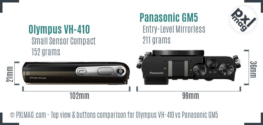 Olympus VH-410 vs Panasonic GM5 top view buttons comparison