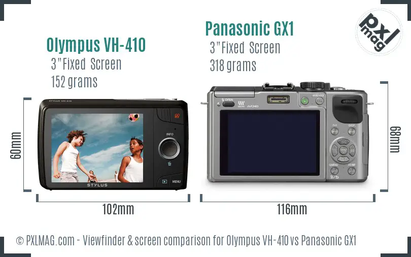 Olympus VH-410 vs Panasonic GX1 Screen and Viewfinder comparison