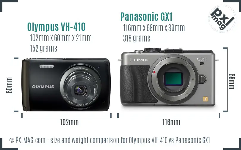 Olympus VH-410 vs Panasonic GX1 size comparison