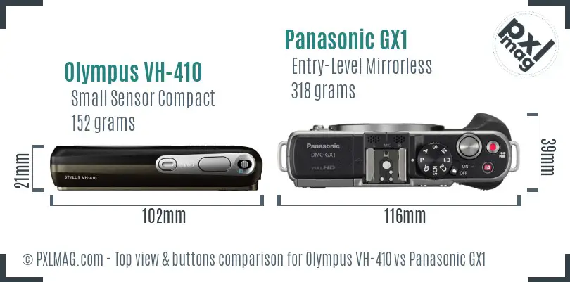 Olympus VH-410 vs Panasonic GX1 top view buttons comparison