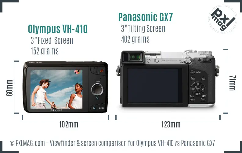 Olympus VH-410 vs Panasonic GX7 Screen and Viewfinder comparison