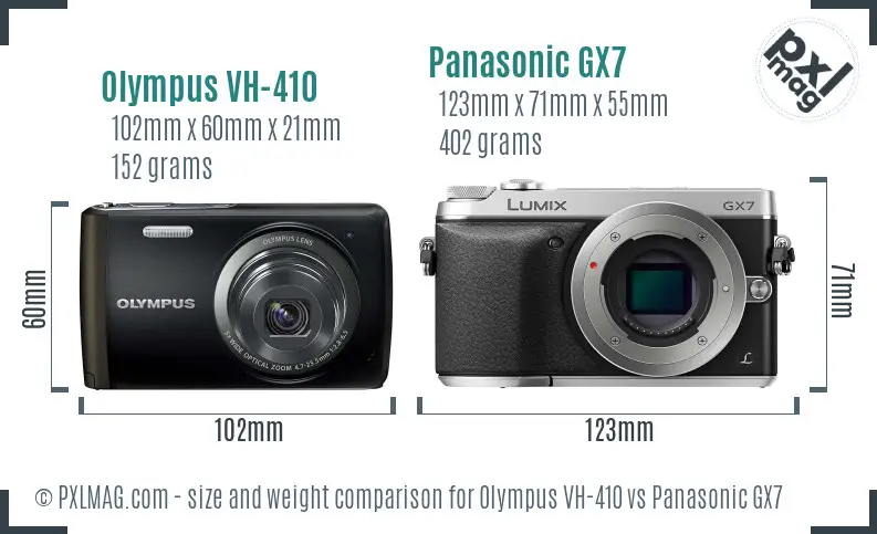 Olympus VH-410 vs Panasonic GX7 size comparison Olympus VH-410 vs Panasonic GX7 size comparison