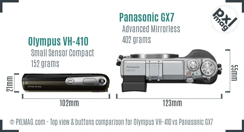 Olympus VH-410 vs Panasonic GX7 top view buttons comparison