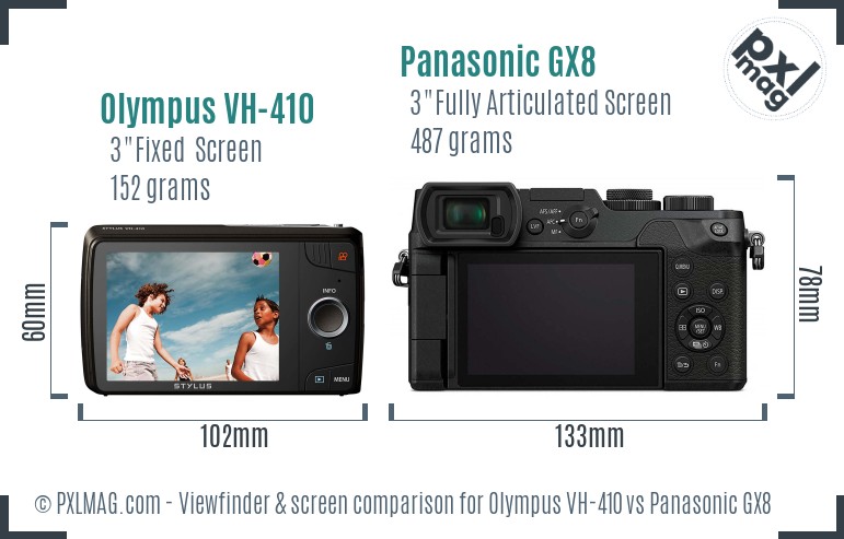 Olympus VH-410 vs Panasonic GX8 Screen and Viewfinder comparison