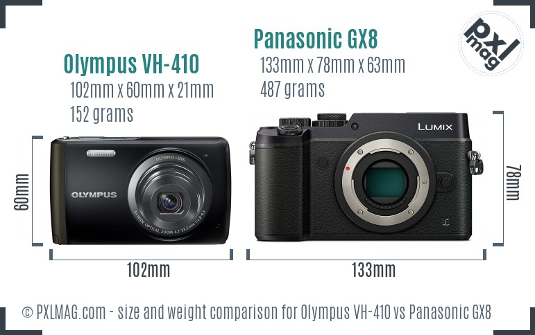 Olympus VH-410 vs Panasonic GX8 size comparison