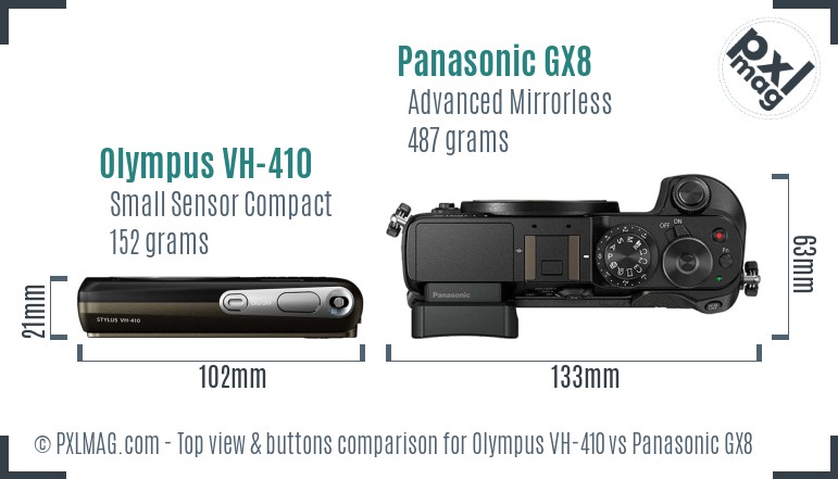 Olympus VH-410 vs Panasonic GX8 top view buttons comparison