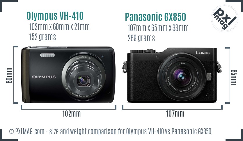 Olympus VH-410 vs Panasonic GX850 size comparison