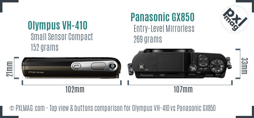 Olympus VH-410 vs Panasonic GX850 top view buttons comparison