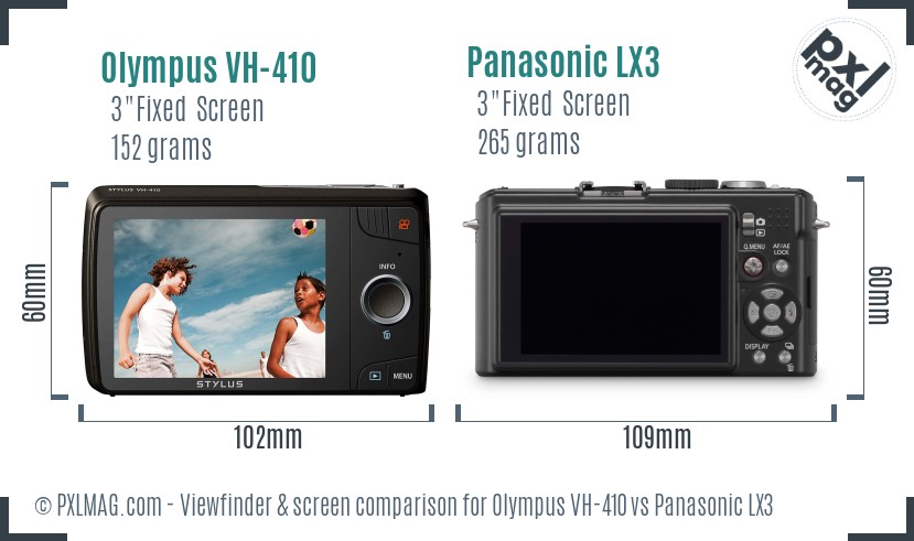 Olympus VH-410 vs Panasonic LX3 Screen and Viewfinder comparison