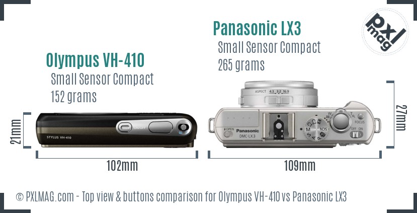 Olympus VH-410 vs Panasonic LX3 top view buttons comparison